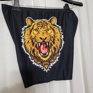Shein Men's Swim Trunks Black Shorts Roaring Tiger Lion Athletic Stretch Shorts